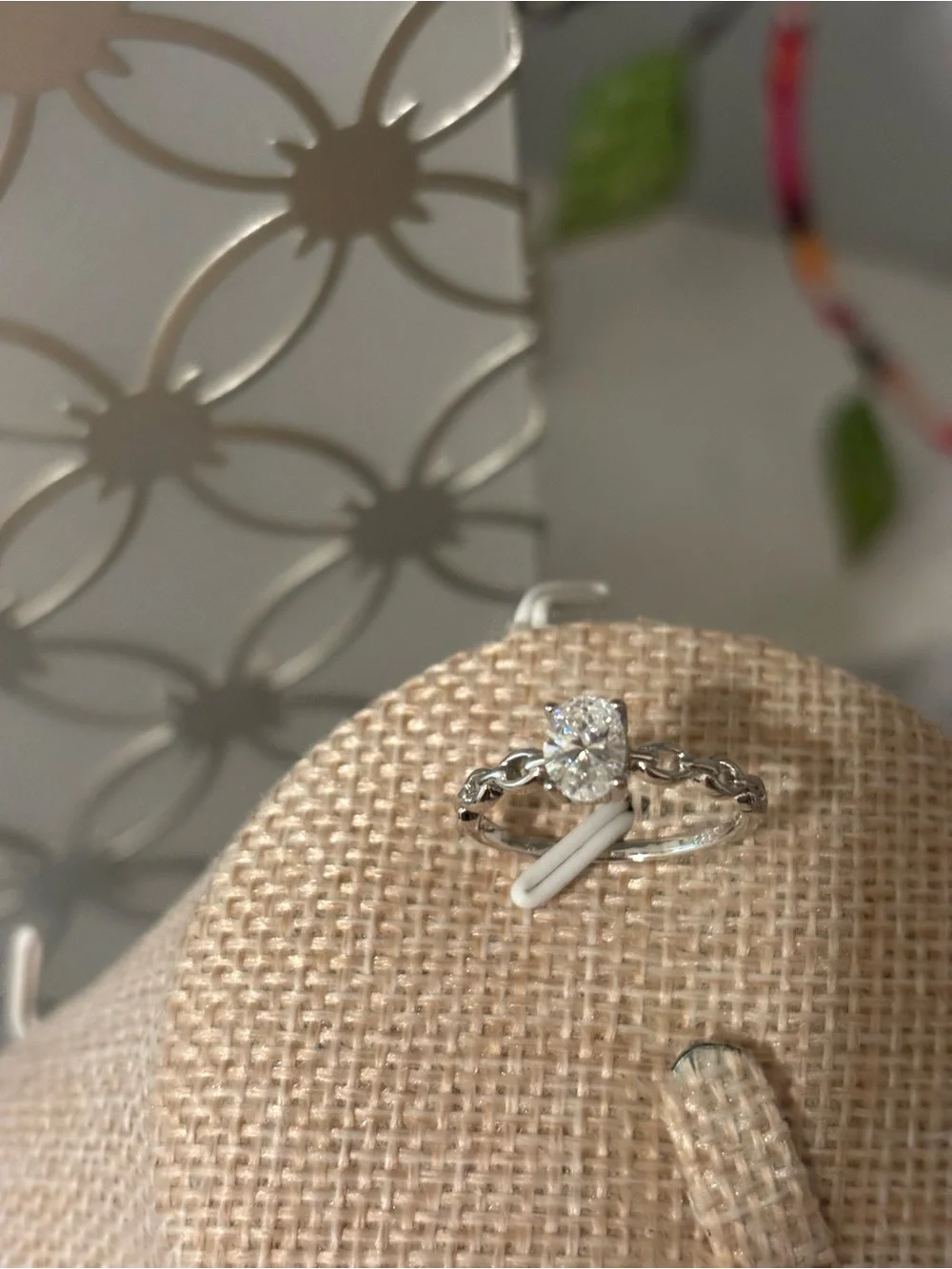 Sterling Silver  Chain Accent Ring - White